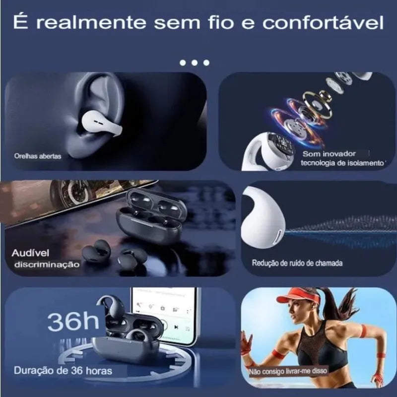 Fone de ouvido sem fio Bluetooth de condução óssea