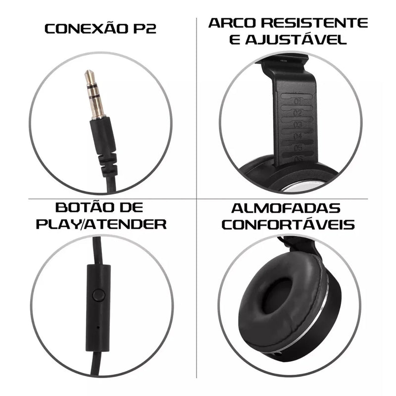 Fone De Ouvido Headphone On-ear P2 C/mic Dobrável