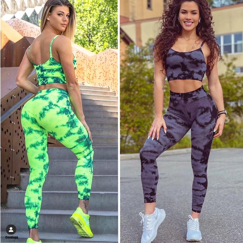 Conjunto legging e sutiã para academia.