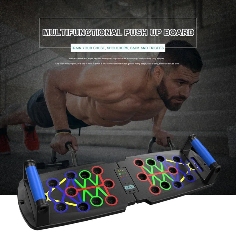 Placa de flexão automática inteligente dobrável com suporte para flexões múltiplas e sensor corporal para força muscular central e estabilidade em casa