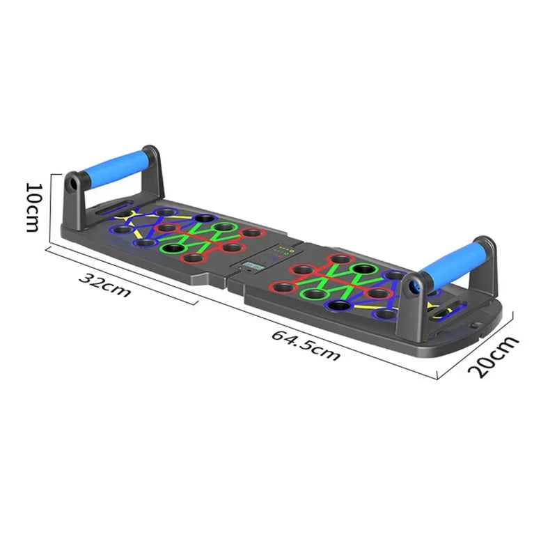 Placa de flexão automática inteligente dobrável com suporte para flexões múltiplas e sensor corporal para força muscular central e estabilidade em casa